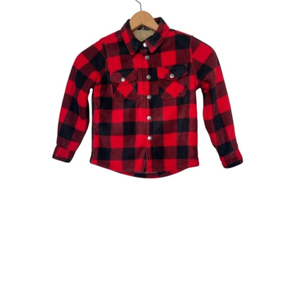 Eddie Bauer Boy‎ Fleece Red Plaid Jacket Faux Sherpa Lining Kids Size 6/7 NWT